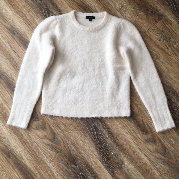 j crew puff sleeve fuzzy crewneck sweater